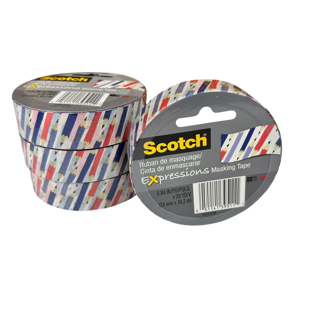 Scotch Expressions Masking Tape 4 Pack Colored Pencils Pattern 0.94in x 20yd